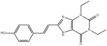 1H-Purine-2,6-dione, 3,7-dihydro-1,3-diethyl-8-(2-(4-hydroxyphenyl)eth enyl)-, (E)- Struktur