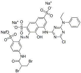 2,7-Naphthalenedisulfonic acid, 5-4-chloro-6-(ethylphenylamino)-1,3,5-triazin-2-ylamino-3-5-(2,3-dibromo-1-oxopropyl)amino-2-sulfophenylazo-4-hydroxy-, sodium salt Struktur