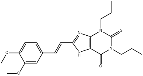 1H-Purin-6-one, 1,2,3,7-tetrahydro-8-(2-(3,4-dimethoxyphenyl)ethenyl)- 1,3-dipropyl-2-thioxo-,(E)- Struktur