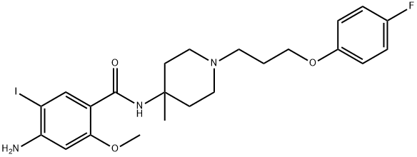 N-((3-p-fluorophenyl-1-propyl)-4-methyl-4-piperidinyl)-4-amino-5-iodo-2-methoxybenzamide Struktur