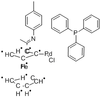 CHLORO[2-[1-[(4-METHYLPHENYL)IMINO]ETHYL]FERROCENYL-C,N](TRIPHENYLPHOSPHINE)-PALLADIUM Struktur