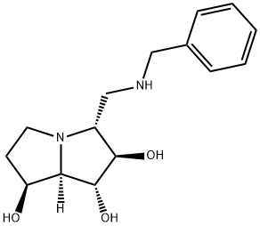 1H-Pyrrolizine-1,2,7-triol, hexahydro-3-(phenylmethyl)aminomethyl-, 1R-(1.alpha.,2.beta.,3.alpha.,7.beta.,7a.alpha.)- Struktur