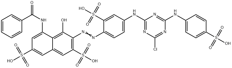 5-(benzoylamino)-3-[[4-[[4-chloro-6-[(4-sulphophenyl)amino]-1,3,5-triazin-2-yl]amino]-2-sulphophenyl]azo]-4-hydroxynaphthalene-2,7-disulphonic acid Struktur