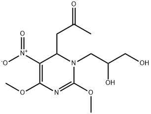 4-acetylmethyl-3,4-dihydro-3-(2,3-dihydroxypropyl)-2,6-dimethoxy-5-nitropyrimidine Struktur