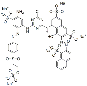 2,7-Naphthalenedisulfonic acid, 4-4-5-amino-4-sulfo-2-4-2-(sulfooxy)ethylsulfonylphenylazophenylamino-6-chloro-1,3,5-triazin-2-ylamino-5-hydroxy-6-(1-sulfo-2-naphthalenyl)azo-, sodium salt Struktur