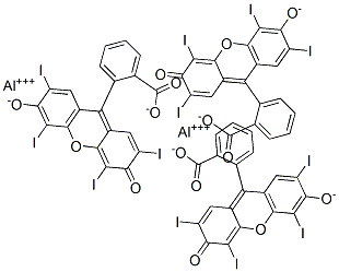 dialuminium tris[2-(2,4,5,7-tetraiodo-6-oxido-3-oxoxanthen-9-yl)benzoate]  Struktur