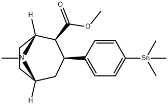 8-AZABICYCLO[3.2.1]OCTANE-2-CARBOXYLIC ACID, 8-METHYL-3-[4-(TRIMETHYL-STANNYL)PHENYL]-, METHYL ESTER, [1R-(EXO, EXO)]- Struktur