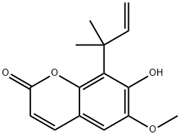 8-(1,1-Dimethyl-2-propenyl)-7-hydroxy-6-methoxy-2H-1-benzopyran-2-one Struktur