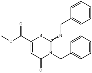 3,4-Dihydro-4-oxo-3-(phenylmethyl)-2-[(phenylmethyl)imino]-2H-1,3-thiazine-6-carboxylic acid methyl ester Struktur