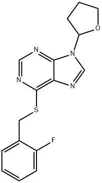 6-[(2-fluorophenyl)methylsulfanyl]-9-(oxolan-2-yl)purine Struktur