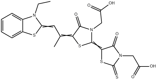 (3'-carboxymethyl-5-(2-(3-ethyl-3H-benzothiazol-2-ylidene)-1-methyl-ethylidene)-4,4'-dioxo-2'-thioxo-(2,5')bithiazolidinyliden-3-yl)-acetic acid Struktur