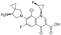 3-Quinolinecarboxylic acid, 7-[(7S)-7-aMino-5-azaspiro[2.4]hept-5-yl]-8-chloro-6-fluoro-1-[(1R,2S)-2-fluorocyclopropyl]-1,4-dihydro-4-oxo- Struktur