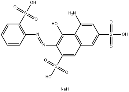 trisodium 5-amino-4-hydroxy-3-[(2-sulphonatophenyl)azo]naphthalene-2,7-disulphonate  Struktur