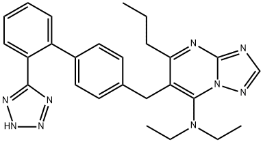 N,N-diethyl-4-propyl-3-[[4-[2-(2H-tetrazol-5-yl)phenyl]phenyl]methyl]- 1,5,7,9-tetrazabicyclo[4.3.0]nona-2,4,6,8-tetraen-2-amine Struktur