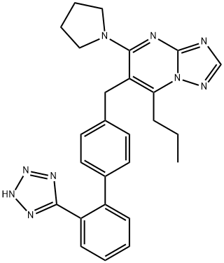 2-propyl-4-pyrrolidin-1-yl-3-[[4-[2-(2H-tetrazol-5-yl)phenyl]phenyl]me thyl]-1,5,7,9-tetrazabicyclo[4.3.0]nona-2,4,6,8-tetraene Struktur