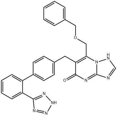 2-(phenylmethoxymethyl)-3-[[4-[2-(2H-tetrazol-5-yl)phenyl]phenyl]methy l]-1,5,7,9-tetrazabicyclo[4.3.0]nona-2,5,7-trien-4-one Struktur