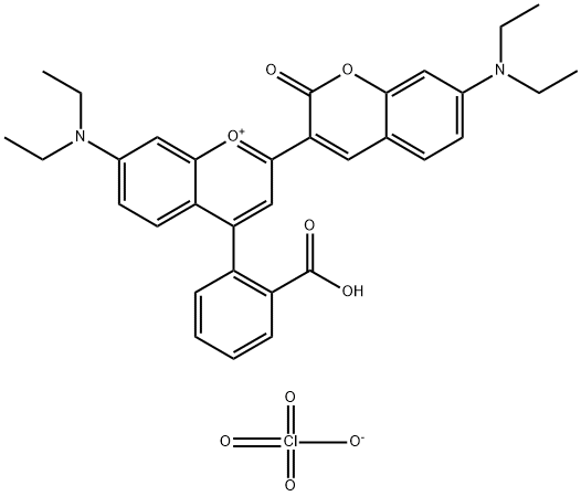 4-(2-Carboxy-phenyl)-7-diethylamino-2-(7-diethylamino-chroman-2-one-3-yl)-chromyliumperchlorate Struktur