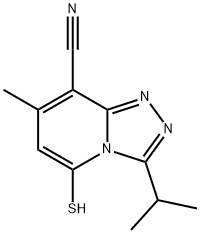 1,2,4-Triazolo[4,3-a]pyridine-8-carbonitrile,  5-mercapto-7-methyl-3-(1-methylethyl)- Struktur