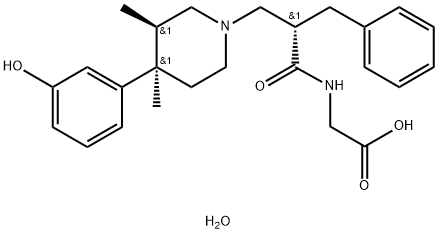 2-[[(2S)-2-benzyl-3-[(3R,4R)-4-(3-hydroxyphenyl)-3,4-dimethyl-1-piperi dyl]propanoyl]amino]acetic acid dihydrate Struktur