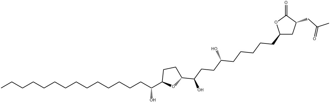 (3S,5R)-5-[(6R,9R)-6,9-dihydroxy-9-[(2R,5R)-5-[(1R)-1-hydroxypentadecy l]oxolan-2-yl]nonyl]-3-(2-oxopropyl)oxolan-2-one Struktur