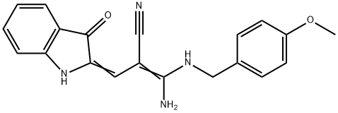 (Z)-3-amino-3-[(4-methoxyphenyl)methylamino]-2-[(Z)-(3-oxo-1H-indol-2- ylidene)methyl]prop-2-enenitrile Struktur