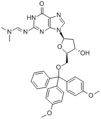 5'-O-(DIMETHOXYTRITYL)-N2-(DIMETHYLAMINOMETHYLIDENE)-3'-DEOXYGUANOSINE Struktur