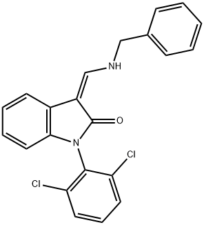 (3Z)-3-[(benzylamino)methylidene]-1-(2,6-dichlorophenyl)indol-2-one Struktur