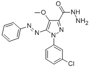 1H-Pyrazole-3-carboxylic acid, 1-(3-chlorophenyl)-4-methoxy-5-(phenyla zo)-, hydrazide Struktur