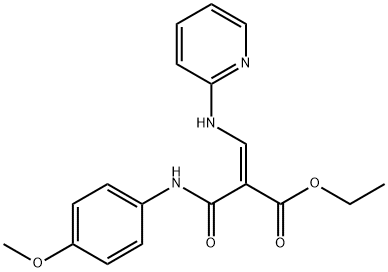 2-Propenoic acid, 2-(((4-methoxyphenyl)amino)carbonyl)-3-(2-pyridinyla mino)-, ethyl ester, (E)- Struktur