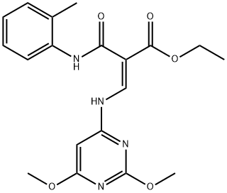 ethyl (E)-3-[(2,6-dimethoxypyrimidin-4-yl)amino]-2-[(2-methylphenyl)ca rbamoyl]prop-2-enoate Struktur