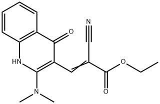 ethyl (E)-2-cyano-3-(2-dimethylamino-4-oxo-1H-quinolin-3-yl)prop-2-eno ate Struktur