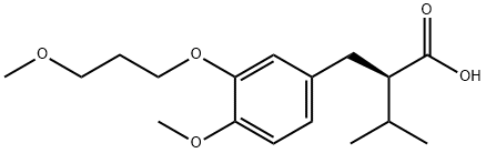 Benzenepropanoic acid, 4-methoxy-3-(3-methoxypropoxy)-a-(1-methylethyl)-, (aR)- Struktur