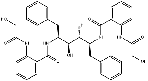 N-[(2S,3S,4R,5S)-3,4-dihydroxy-5-[[2-[(2-hydroxyacetyl)amino]benzoyl]a mino]-1,6-diphenyl-hexan-2-yl]-2-[(2-hydroxyacetyl)amino]benzamide Struktur