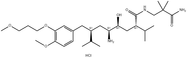 (2S,4S,5S,7S)-7-(3-(3-Methoxypropoxy)-4-methoxybenzyl)-5-amino-N-(2-carbamoyl-2-methylpropyl)-4-hydroxy-2-isopropyl-8-methylnonanamide hydrochloride Struktur