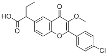 2-(4-Chlorophenyl)-alpha-ethyl-3-methoxy-4-oxo-4H-1-benzopyran-6-aceti c acid Struktur