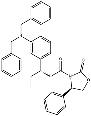 [R-(R*,S*)]-3-[3-[3-[Bis(phenylmethyl)amino]phenyl]-1-oxopentyl]-4-phenyl-2-oxazolidinone Struktur