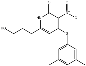 4-(3,5-dimethylphenyl)sulfanyl-6-(3-hydroxypropyl)-3-nitro-1H-pyridin- 2-one Struktur