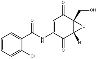 Benzamide, 2-hydroxy-N-(6-(hydroxymethyl)-2,5-dioxo-7-oxabicyclo(4.1.0 )hept-3-en-3-yl)-, (1S)- Struktur