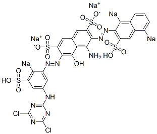 1-Amino-7-[5-(4,6-dichloro-1,3,5-triazin-2-yl)amino-2-sodiosulfophenylazo]-2-(1,5-disodiosulfo-2-naphtylazo)-8-hydroxy-3,6-naphthalenedisulfonic acid disodium salt Struktur