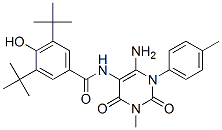 Benzamide,  N-[6-amino-1,2,3,4-tetrahydro-3-methyl-1-(4-methylphenyl)-2,4-dioxo-5-pyrimidinyl]-3,5-bis(1,1-dimethylethyl)-4-hydroxy- Struktur