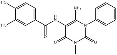 Benzamide,  N-(6-amino-1,2,3,4-tetrahydro-3-methyl-2,4-dioxo-1-phenyl-5-pyrimidinyl)-3,4-dihydroxy- Struktur