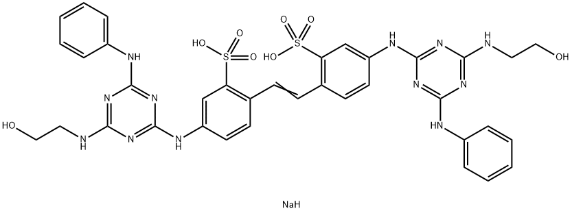 disodium 4,4'-bis[[4-anilino-6-[(2-hydroxyethyl)amino]-1,3,5-triazin-2-yl]amino]stilbene-2,2'-disulphonate Struktur