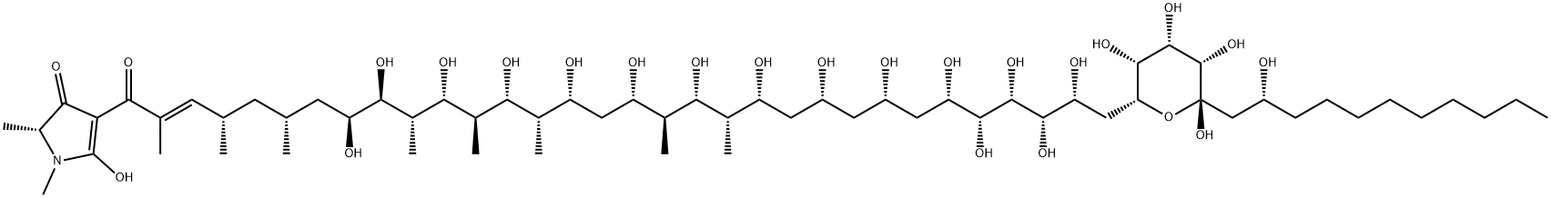 (2R)-5-hydroxy-1,2-dimethyl-4-[(E,4S,6R,8S,9S,10S,11R,12R,13R,14S,15R, 17S,18S,19R,20S,21R,23R,25S,27S,28R,29S,30S,31R)-8,9,11,13,15,17,19,21 ,23,25,27,28,29,30,31-pentadecahydroxy-2,4,6,10,12,14,18,20-octamethyl -32-[(2R,3R,4S,5S,6S)-3,4,5,6-tetrahydroxy-6-[(2R)-2-hydroxyundecyl]ox an-2-yl]dotriacont-2-enoyl]-2H-pyrrol-3-one Struktur