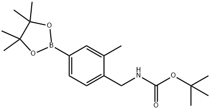 [2-Methyl-4-(4,4,5,5-tetramethyl-[1,3,2]dioxaborolan-2-yl)-benzyl]-carbamic acid tert-butyl es Struktur