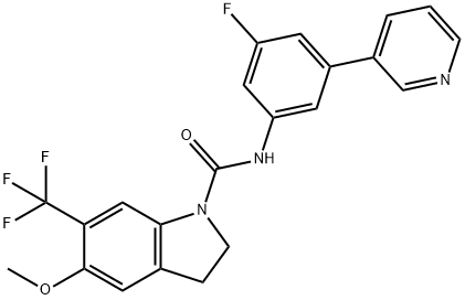 N-[3-FLUORO-5-(3-PYRINDYL)PHENYL]-2,3-DIHYDRO-5-METHOXY-6-(TRIFLUOROMETHYL)-1H-INDOLE-1-CARBOXAMIDE Struktur