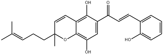 (E)-1-[5,8-Dihydroxy-2-methyl-2-(4-methyl-3-pentenyl)-2H-1-benzopyran-6-yl]-3-(2-hydroxyphenyl)-2-propen-1-one Struktur