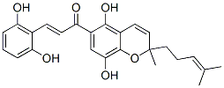 5,8-Dihydroxy-6-[(E)-3-(2,6-dihydroxyphenyl)-1-oxo-2-propenyl]-2-methyl-2-(4-methyl-3-pentenyl)-2H-1-benzopyran Struktur