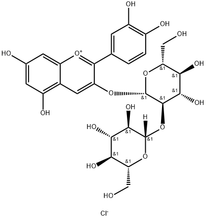 3-[(2-O-beta-D-Glucopyranosyl-D-glucosyl)oxy]-3',4',5,7-tetrahydroxyflavylium chloride Struktur