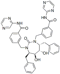 3-[[(4R,5S,6S,7R)-4,7-dibenzyl-5,6-dihydroxy-2-oxo-3-[[3-(pyrazin-2-yl carbamoyl)phenyl]methyl]-1,3-diazepan-1-yl]methyl]-N-pyrazin-2-yl-benz amide Struktur