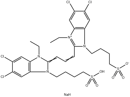 5,6-DICHLORO-1-ETHYL-3-SULFOBUTYL-2-(3-(5,6-DICHLORO-1-ETHYL-3-SULFOBUTYL BENZIMIDAZOLINYLIDENE-1-PROPENYL) BENZIMIDAZOLIUM HYDROXIDE, INNER SALT,SODIUM SALT Struktur